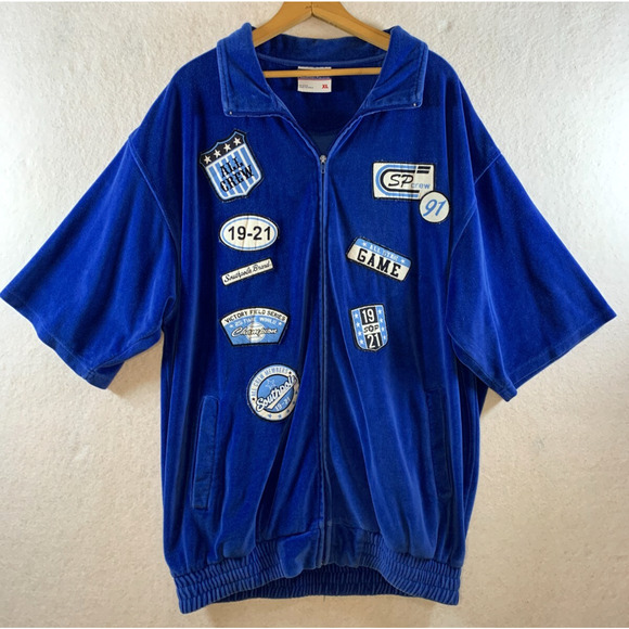 VTG Southpole Velour Tracksuit Zip Jacket Sz XL Blue Patches Streetwear Hip Hop